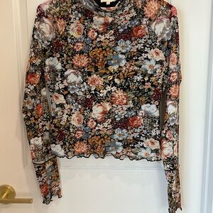 Promesa Black and Pink Crop Blouse with Mandarin Collar